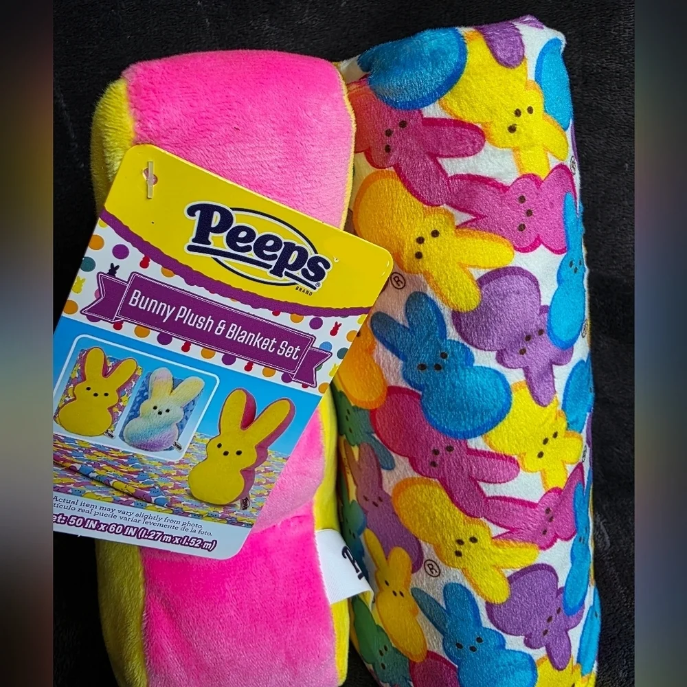 New 8.5' Yellow Pink Easter Peeps Plush & Multicolor Blanket for Adult/ Child